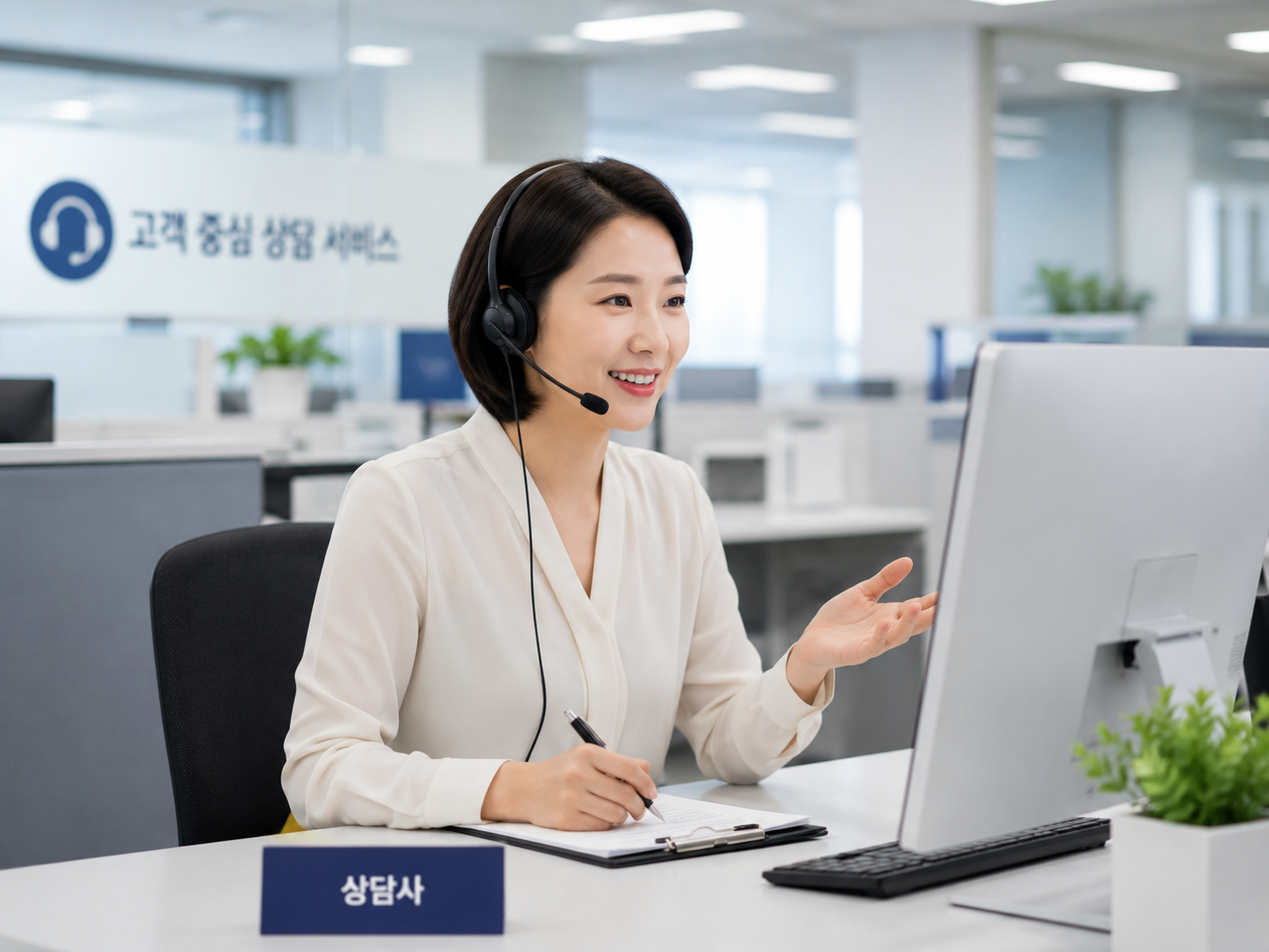 카드깡업체 상담원이 전화 문자 상담을 안내하는 장면